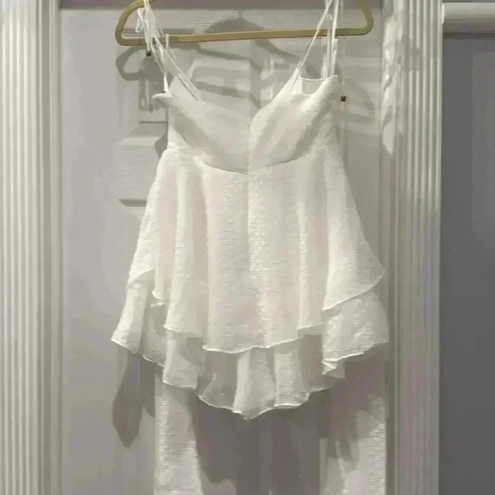 CELECCI DAYLIGHT STRING-TIE SHOULDER FLOUNCE ROMPER WHITE - Picture 6 of 7